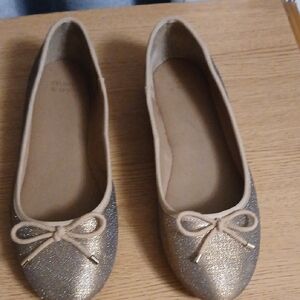 Sparkly Gold Ballet Flats with Bow